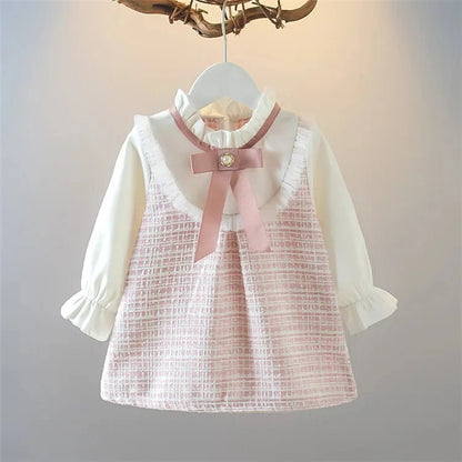 Baby Girls Vintage Long Sleeve Peter Pan Collar Dress (Age 6M-3YRS)
