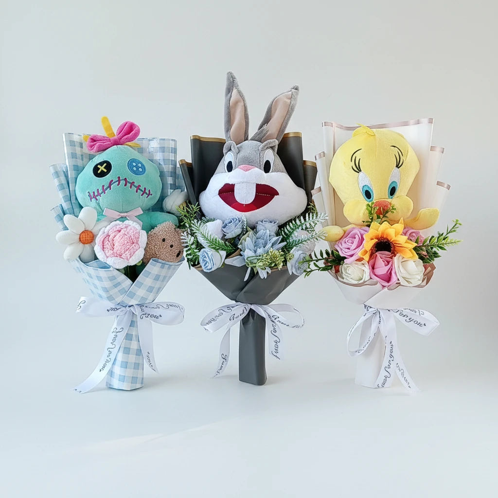 Lilo & Stitch Plush Flower Model Bouquet | Soft Plush Rose Bouquet - Valentines Gift