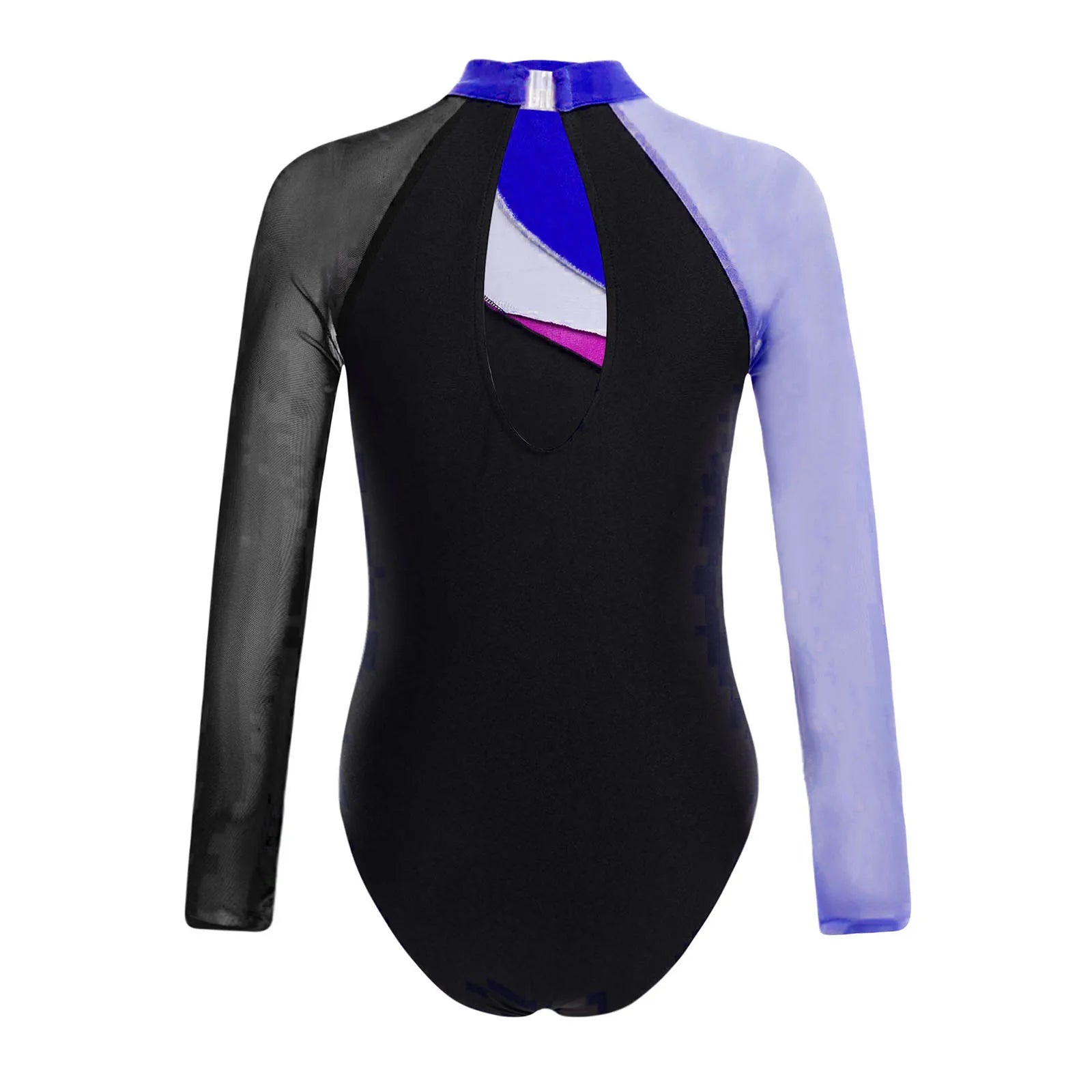 Girls Ballet Dance Leotard Gymnastics Rhinestones Sheer Mesh Long Sleeve (Age 4-16 YRS)