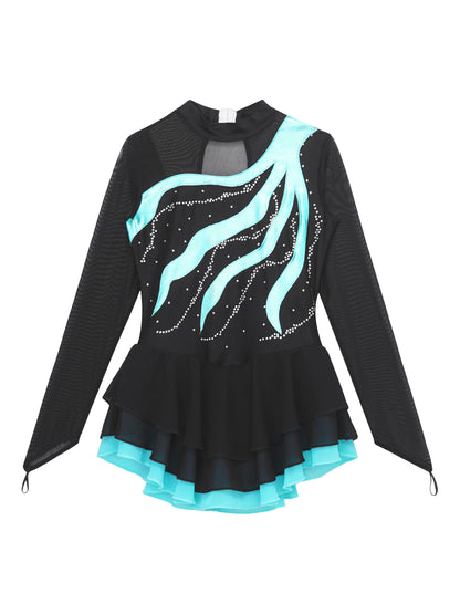 Girls Rhinestone Figure Skating Leotard Dress (Age 6-16 YRS)