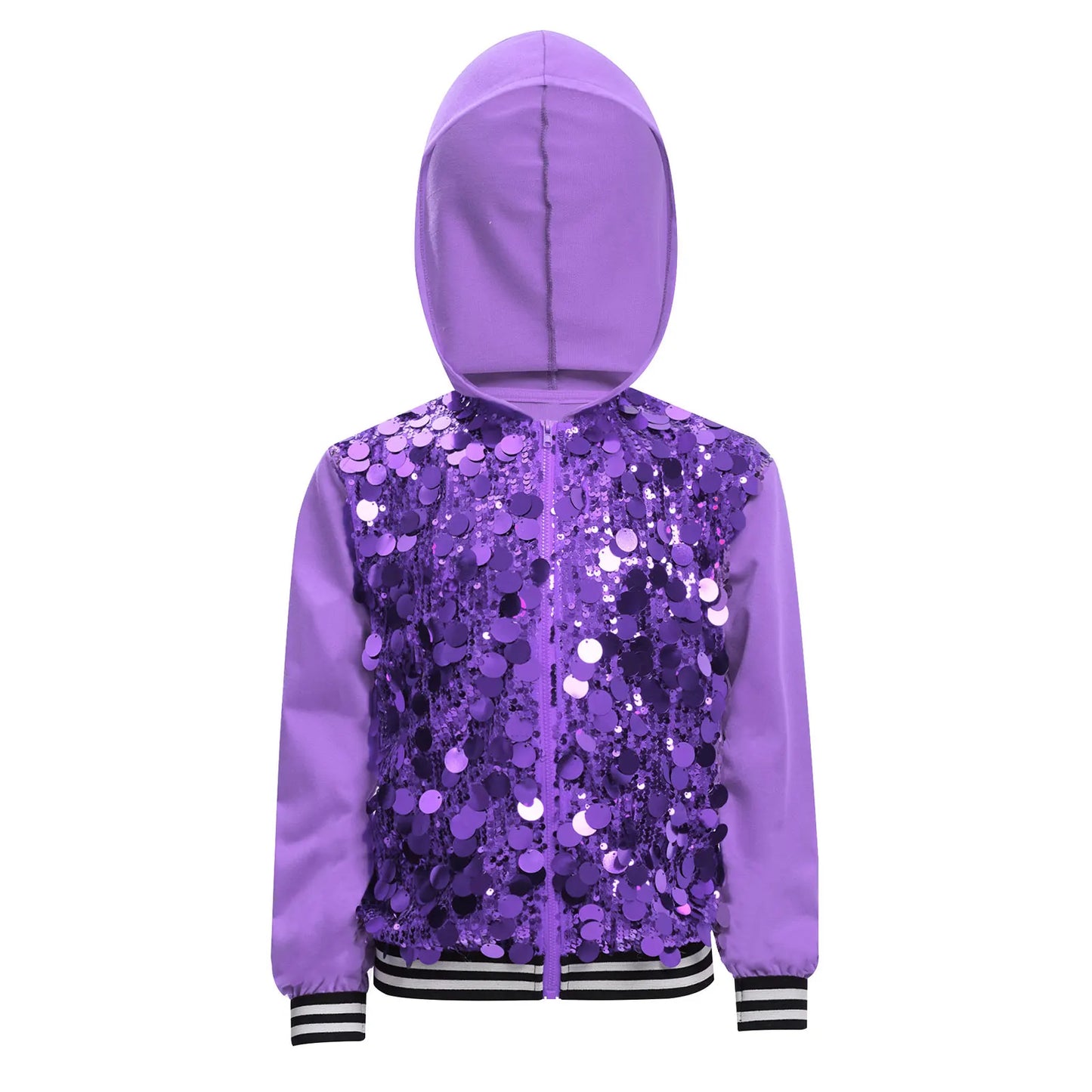 Girls Metallic Shiny Sequins Hooded Jacket (Age 6-16 YRS)