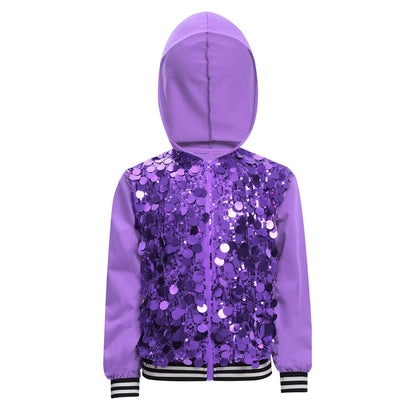 Girls Metallic Shiny Sequins Hooded Jacket (Age 6-16 YRS)