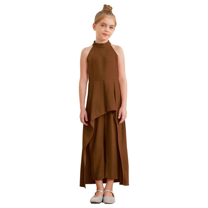 Girls Elegant Sleeveless High-Low Skirted Jumpsuit (Age 6-16YRS)