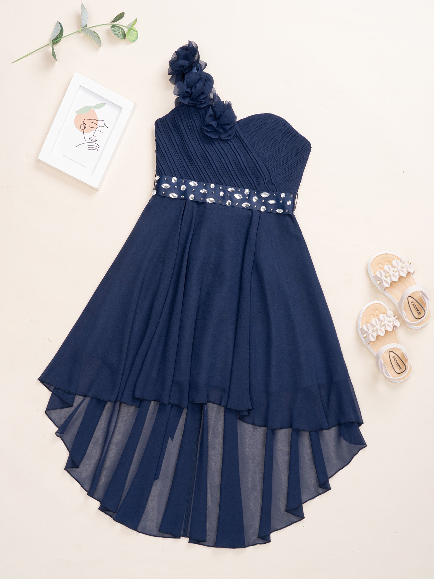 Girls One Shoulder Asymmetrical Hem Dress (Age 6-16 YRS)