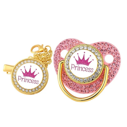 Luxury ‘Princess’ Rhinestone Crown Pacifier Dummy Clip Pink