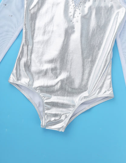 Girls Sparkly Rhinestone Ballet Dance Gymnastics Leotard & Shorts (Age 4-12 YRS)