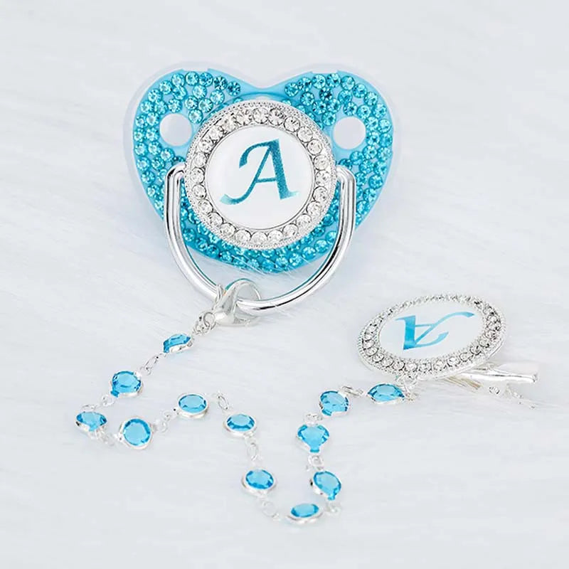 Baby Blue Zircon Rhinestone Luxury Pacifier Dummy Clip