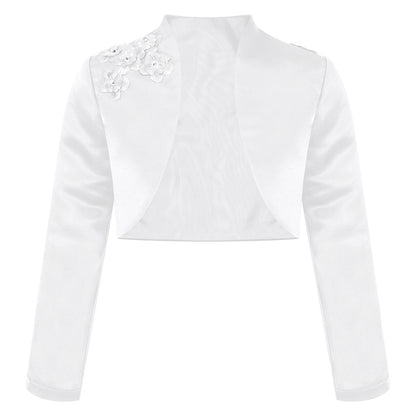Kids Girls Long Sleeve Satin Shrug Jacket (Age 4-14 YRS)