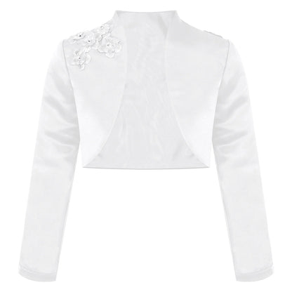 Kids Girls Long Sleeve Satin Shrug Jacket (Age 4-14 YRS)