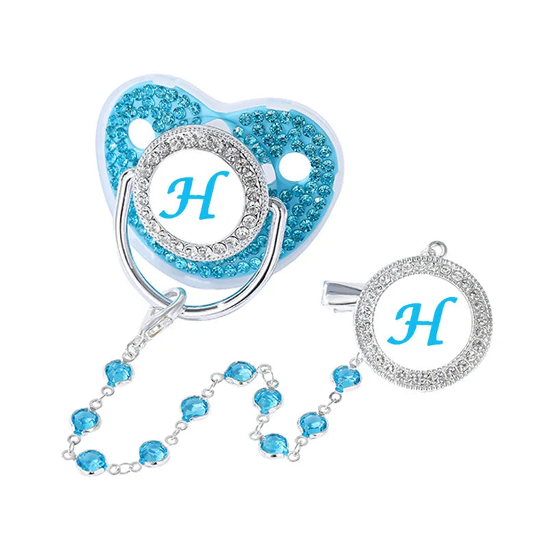 Baby Blue Zircon Rhinestone Luxury Pacifier Dummy Clip H
