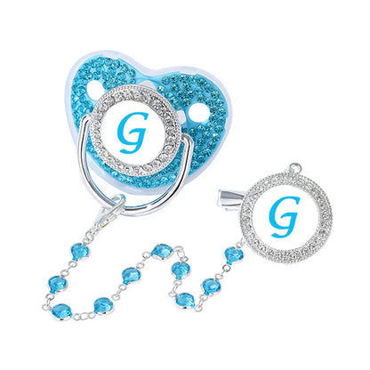 Baby Blue Zircon Rhinestone Luxury Pacifier Dummy Clip G