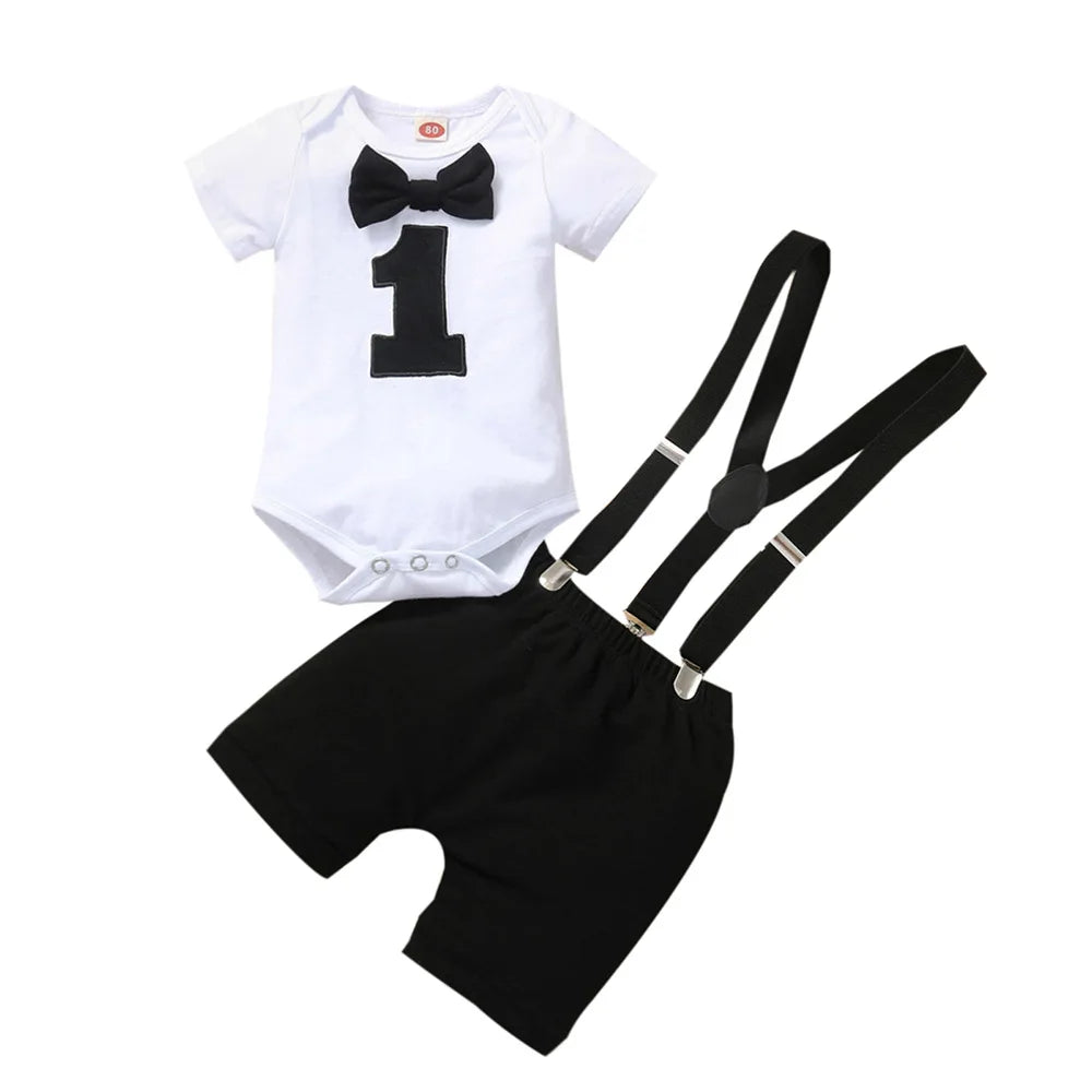 Baby Boy 1st Birthday Bodysuit & Shorts Outfit (Age 6M-18M) Black