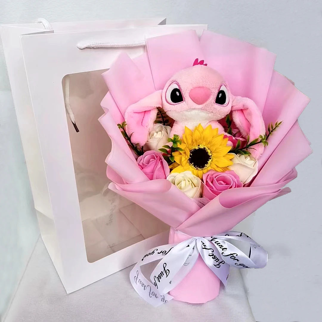 Lilo & Stitch Plush Bouquet – Sunflower & Rose Arrangement
