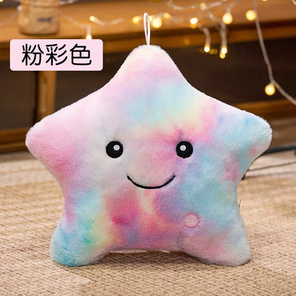 Plush LED Luminous Star Pillow Stuffed Toy 24x22cm New Pink Colourful