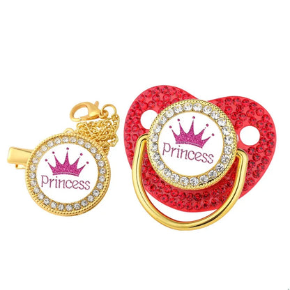 Luxury ‘Princess’ Rhinestone Crown Pacifier Dummy Clip Red