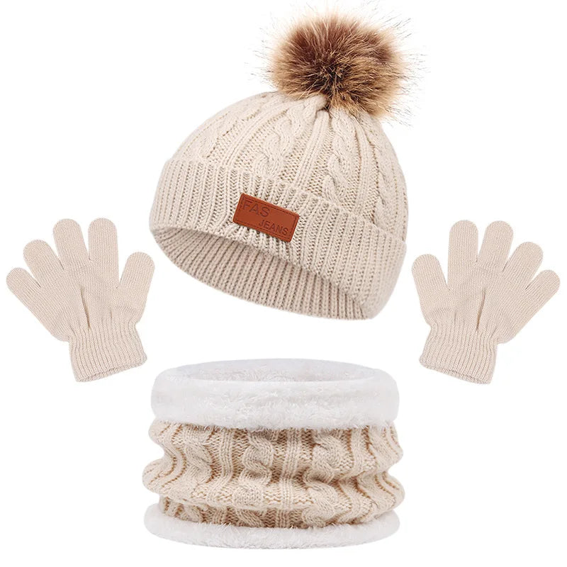 Baby/Toddler Hat Scarf & Gloves Set (Age 12M-5YRS) Beige 1-5Y