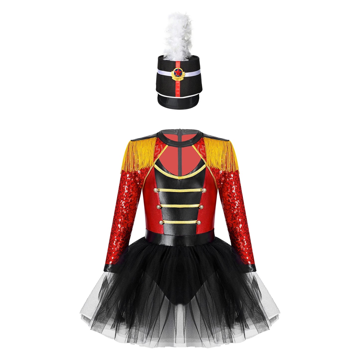 Girls Circus Ringmaster Magician Sequin Leotard Tutu Dress Costume (Age 6-16 YRS)