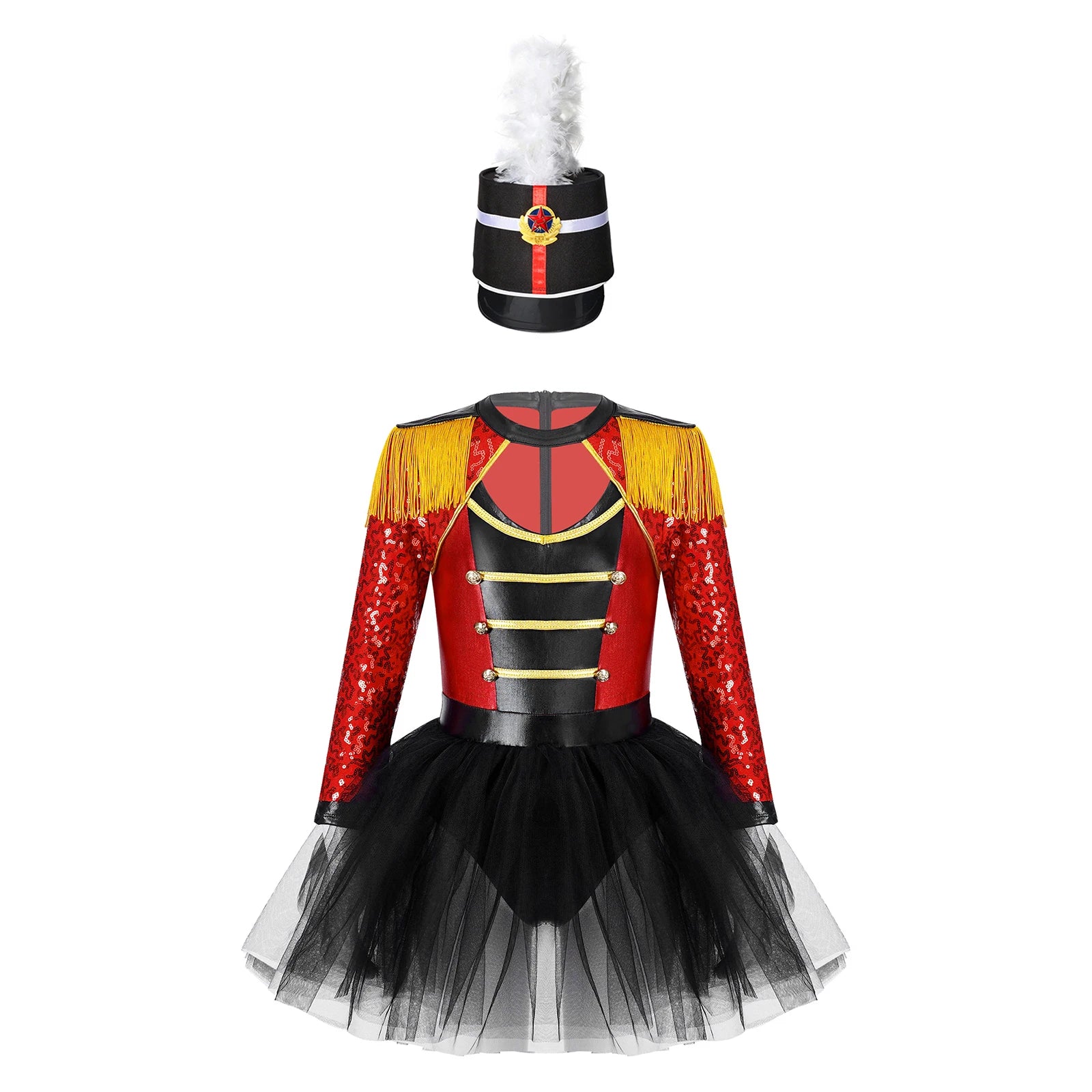 Girls Circus Ringmaster Magician Sequin Leotard Tutu Dress Costume (Age 6-16 YRS)