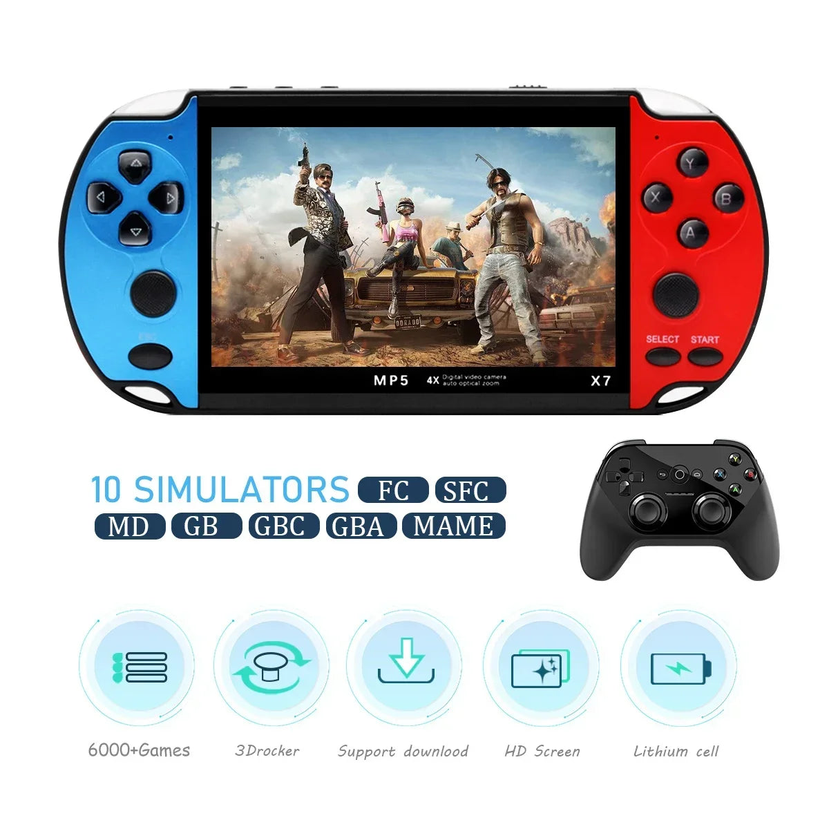 Gaminja X7 Handheld Game Console – 4.3" IPS Screen | Built-In 10,000 Retro Games | GBA, GBC, NES Compatible
