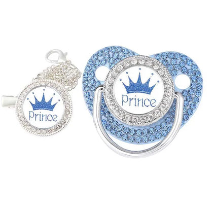 Luxury ‘Princess’ Rhinestone Crown Pacifier Dummy Clip Blue Silver
