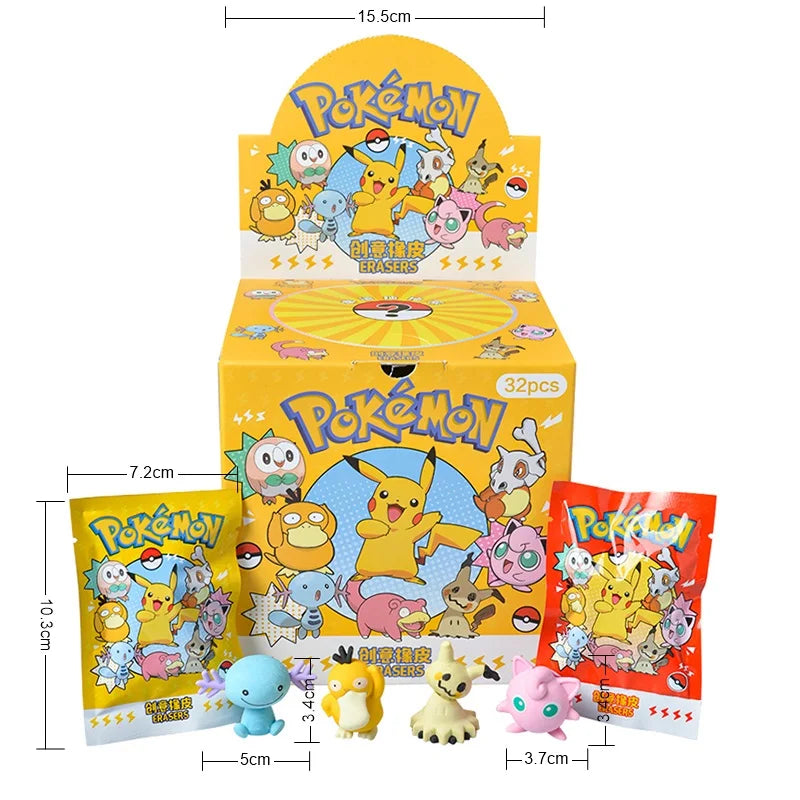 Blind Box Figures - Labubu & Pokémon Erasers- 32 Pack