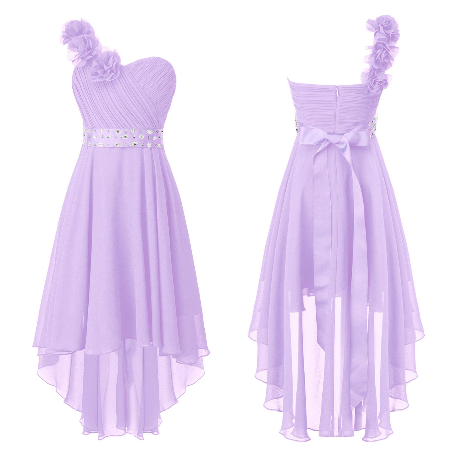 Girls One Shoulder Asymmetrical Hem Dress (Age 6-16 YRS)
