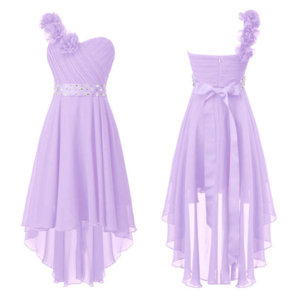 Girls One Shoulder Asymmetrical Hem Dress (Age 6-16 YRS) Lavender