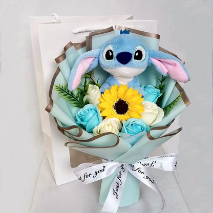 Lilo & Stitch Plush Bouquet – Sunflower & Rose Arrangement