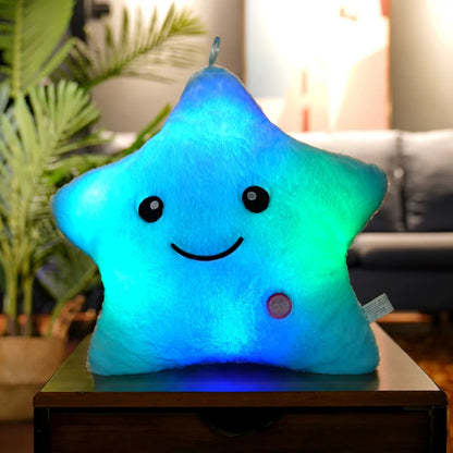 Plush LED Luminous Star Pillow Stuffed Toy 24x22cm Blue