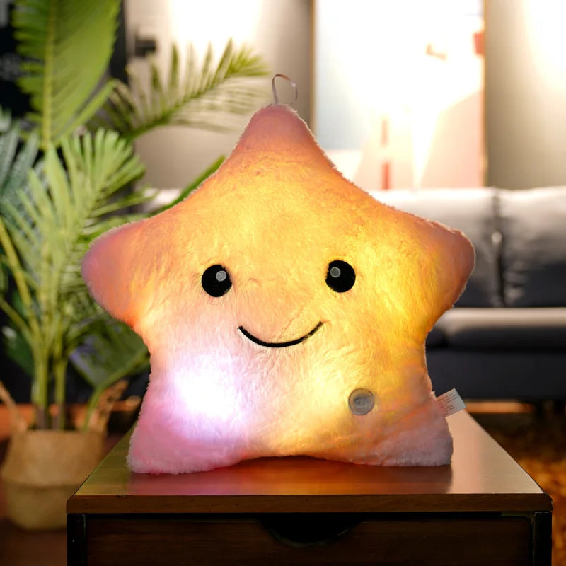 Plush LED Luminous Star Pillow Stuffed Toy 24x22cm Pink
