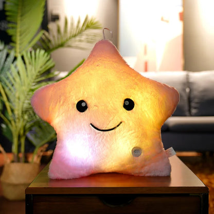Plush LED Luminous Star Pillow Stuffed Toy 24x22cm Pink