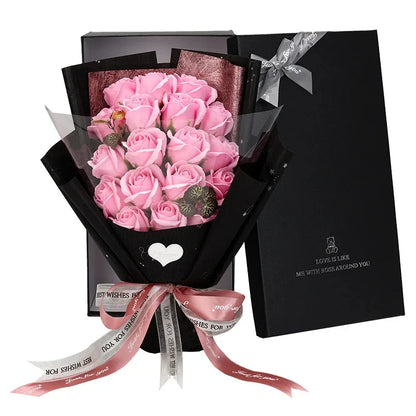 HandMade Rose Flowers Gift Bouquet Gift Box Pink