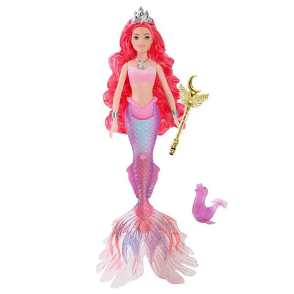 Mermaid Dolls – Music & Lighting Kids Toys | Colorful Hair (Pink, Blue, Red, Purple) | DIY Accessories Pink