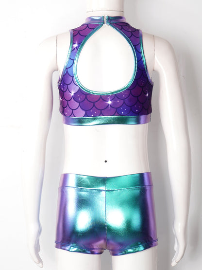 Girls Dance Costume Sequin Crop Top & Shorts Set (Age 6-12 YRS)