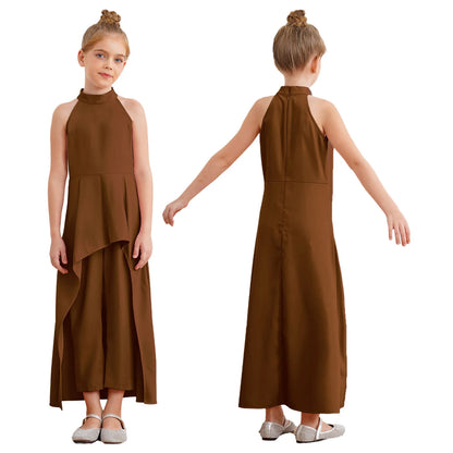 Girls Elegant Sleeveless High-Low Skirted Jumpsuit (Age 6-16YRS)