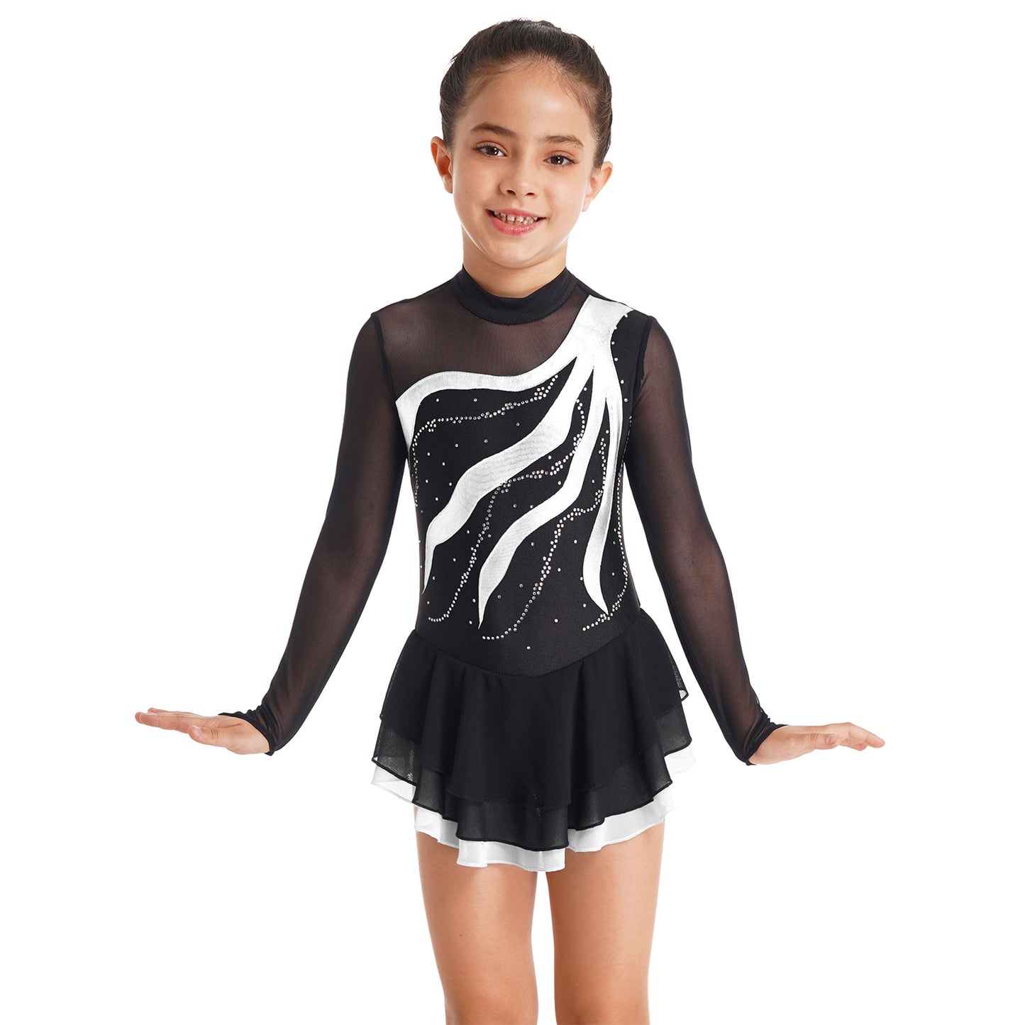 Girls Rhinestone Figure Skating Leotard Dress (Age 6-16 YRS)