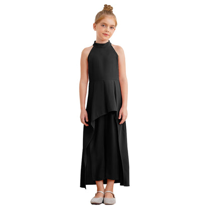 Girls Elegant Sleeveless High-Low Skirted Jumpsuit (Age 6-16YRS)