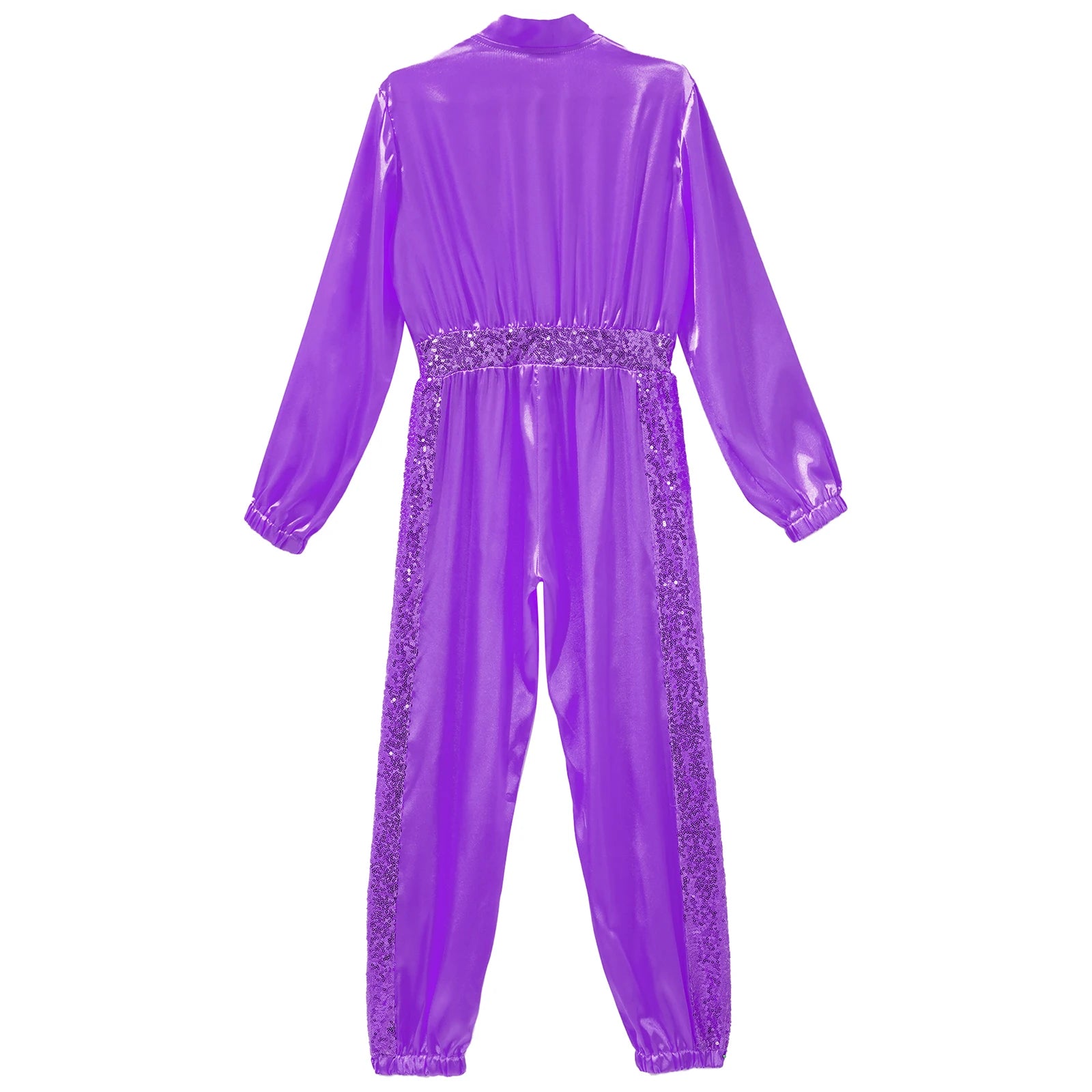 Girls Sequin Satin m Long Sleeve Zipper Jumpsuit (Age 6-16 YRS)