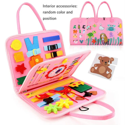 Montessori Busy Board Educational Activity Developing Sensory Board Fine Basic Dress Motor Skills Travel Toy Gift for Boys Girls H