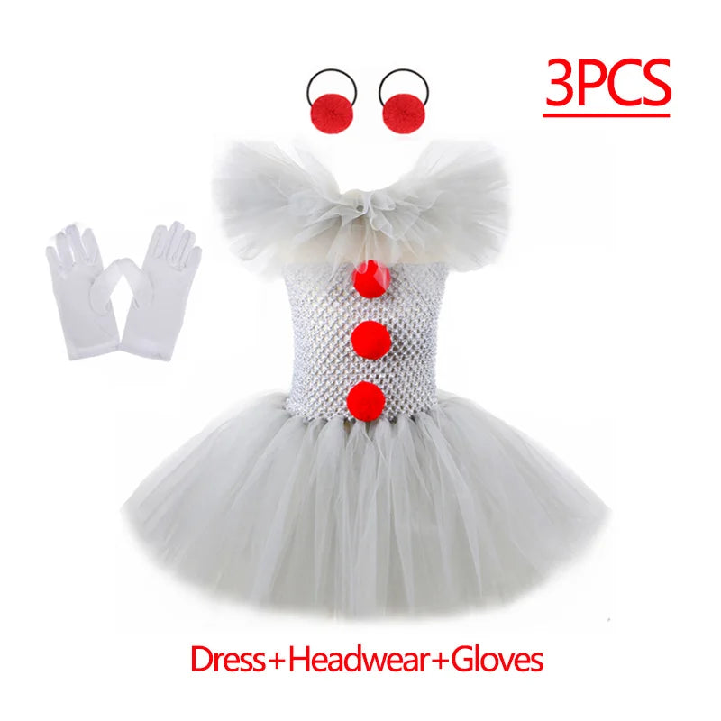 Girls Gray Joker Tutu Costume – Handmade Mesh Dress for Halloween & Cosplay | Ages 2–12Y 3PCS Gray Joker