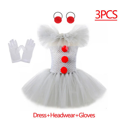 Girls Gray Joker Tutu Costume – Handmade Mesh Dress for Halloween & Cosplay | Ages 2–12Y 3PCS Gray Joker