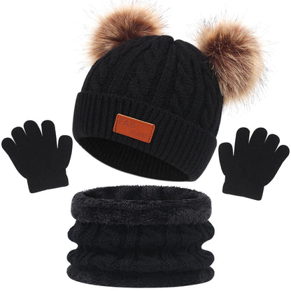 Baby/Toddler Hat Scarf & Gloves Set (Age 12M-5YRS) Black 2 1-5Y