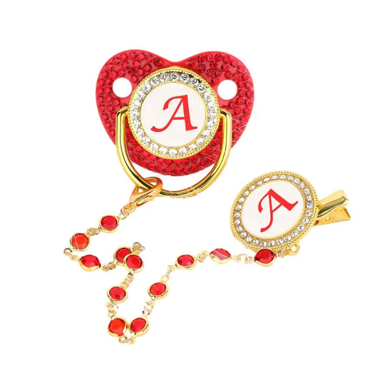 Baby Red Zircon Rhinestone Luxury Pacifier Dummy Clip