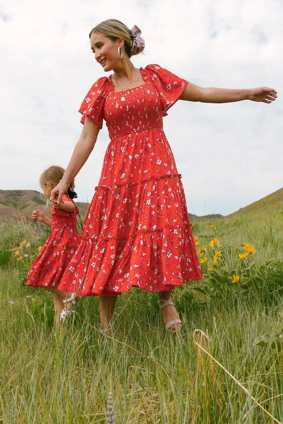Mother & Daughter Matching Dress (Mommy & Me) Brick Red