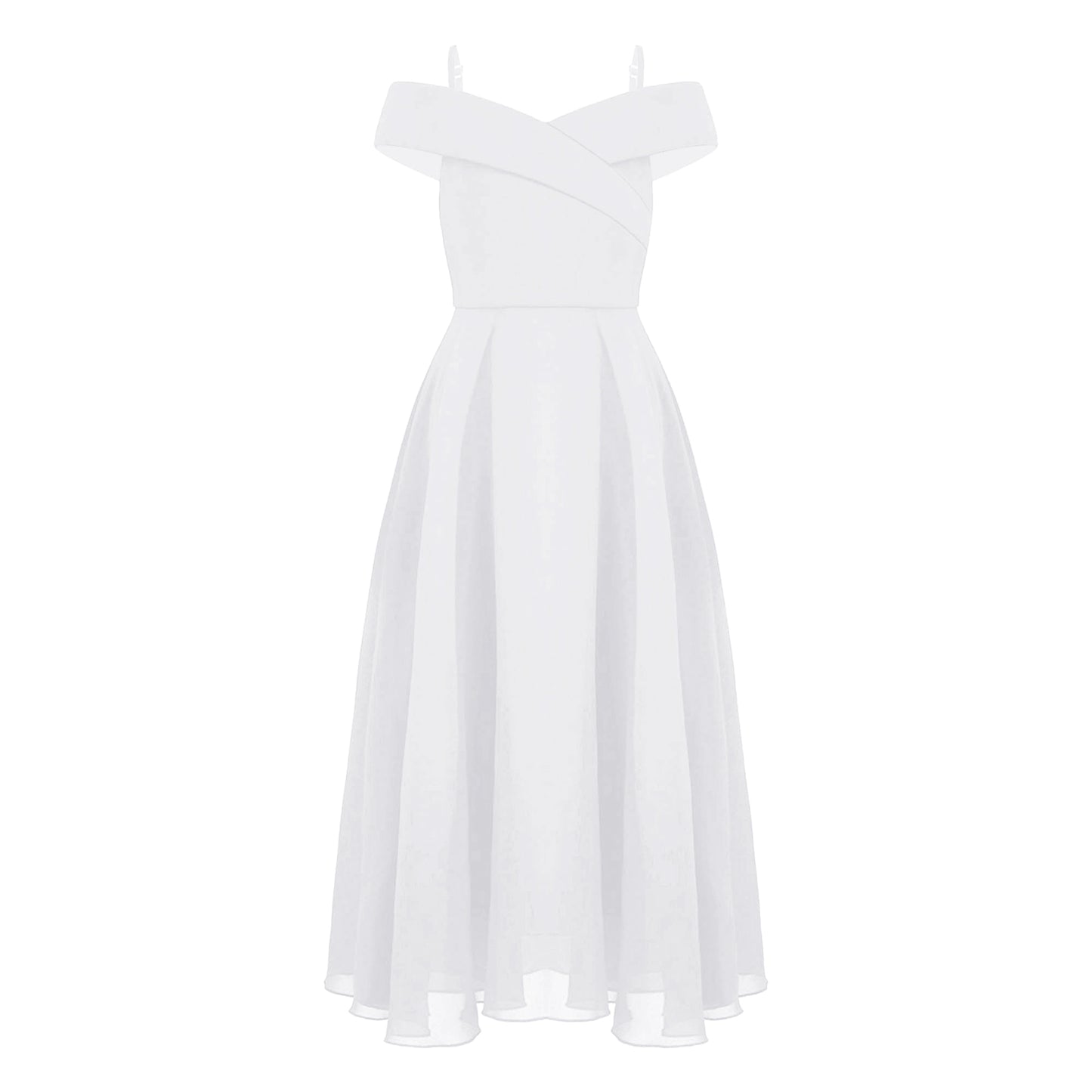 Girls Chiffon Off-the-Shoulder Adjustable A-Line Dress (Age 4-16 YRS)