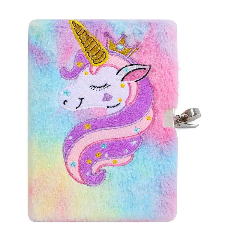 Kids Unicorn Notebook Plush Book With Lock Stationery Gift Blue