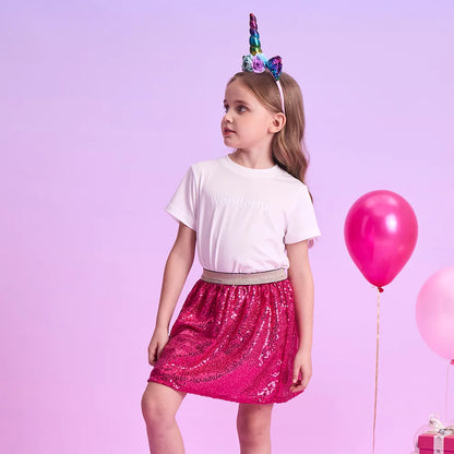 Girls Pink Sequin Skirt (Age 3-10YRS)
