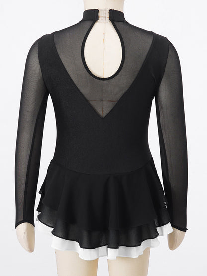 Girls Rhinestone Figure Skating Leotard Dress (Age 6-16 YRS)