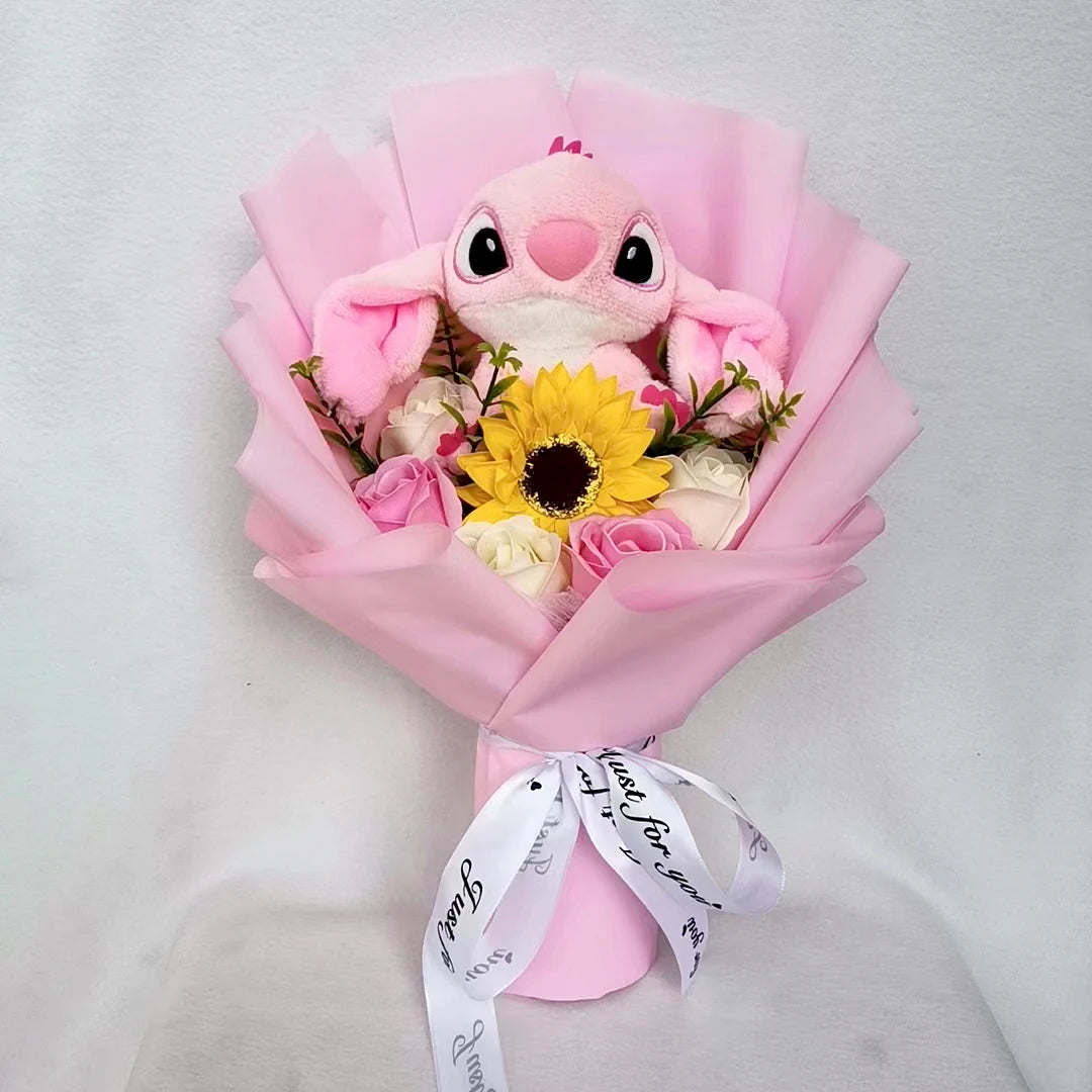 Lilo & Stitch Plush Bouquet – Sunflower & Rose Arrangement