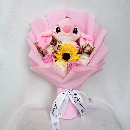 Lilo & Stitch Plush Bouquet – Sunflower & Rose Arrangement